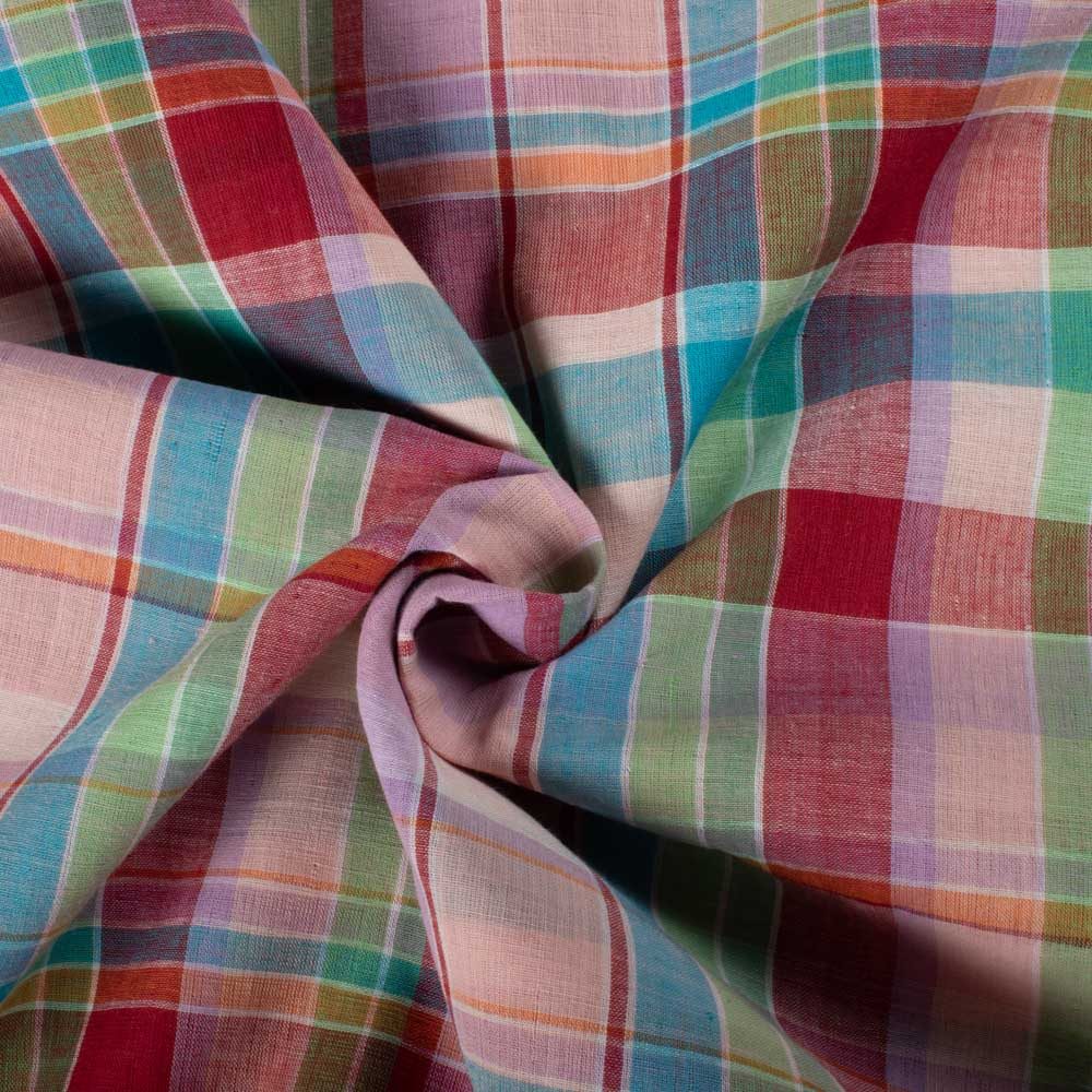 Check Multicolor Pure Cotton 70 GSM Handwoven Fabric 889