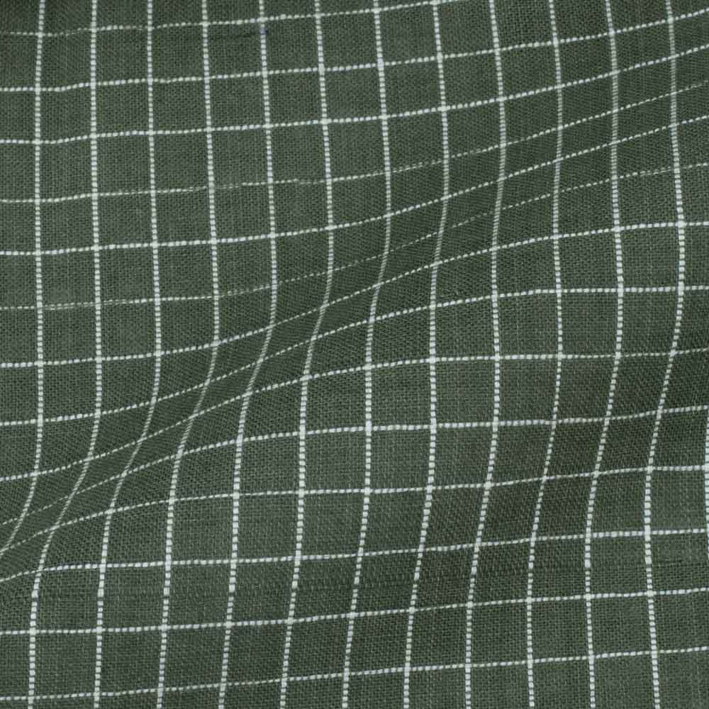 Check Olive Green Khadi Cotton 95 GSM Handwoven Fabric