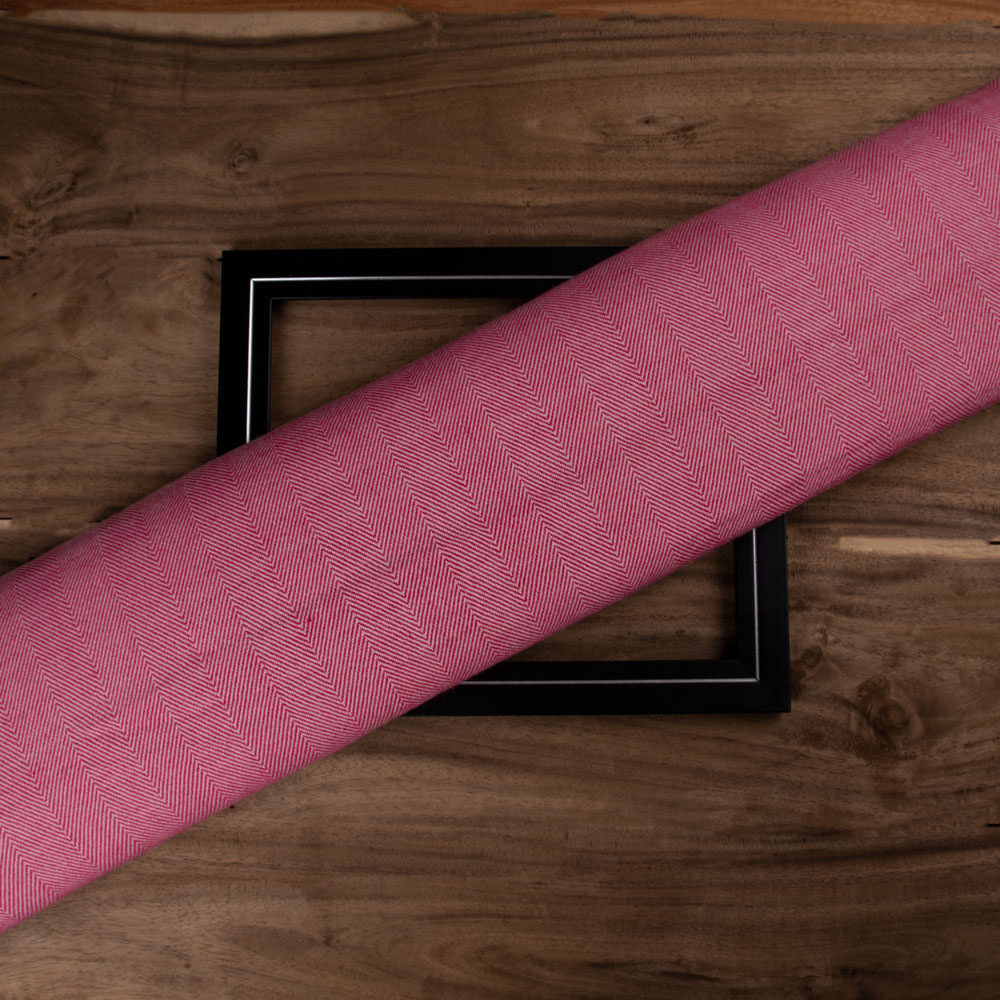 Herringbone Pink Pure Wool 220 GSM Handwoven Fabric