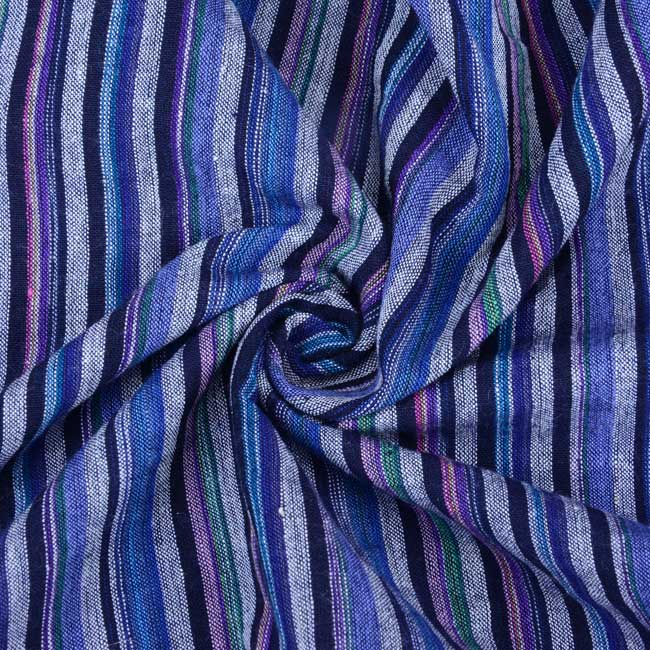 Stripe Blue Multicolour Khadi Cotton 114 GSM Handwoven Fabric