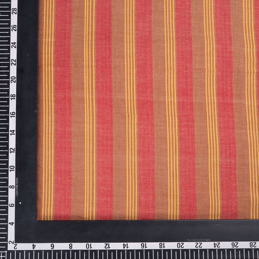 STRIPE RED & BROWN PURE COTTON 77 GSM HANDWOVEN FABRIC