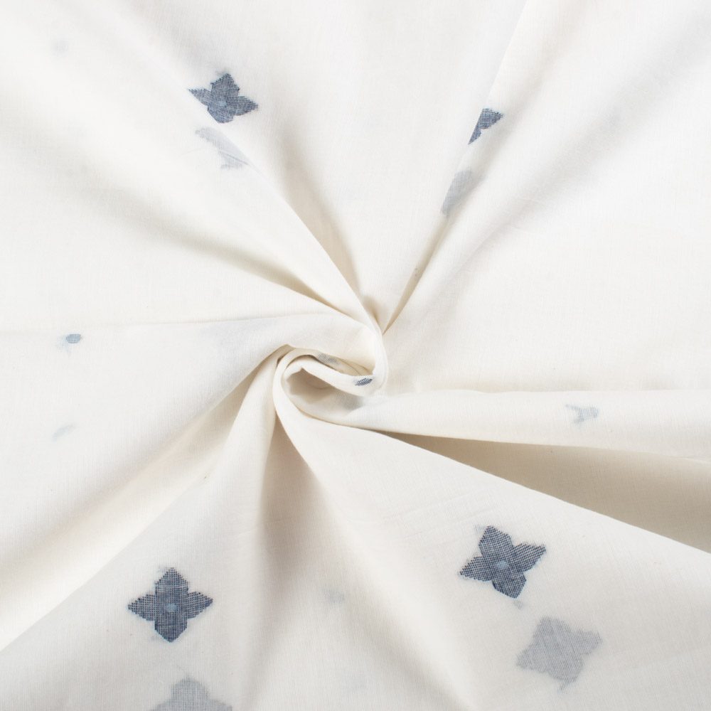Plain White Base Pure Cotton 55 GSM Flower Motif Jamdani Fabric 443