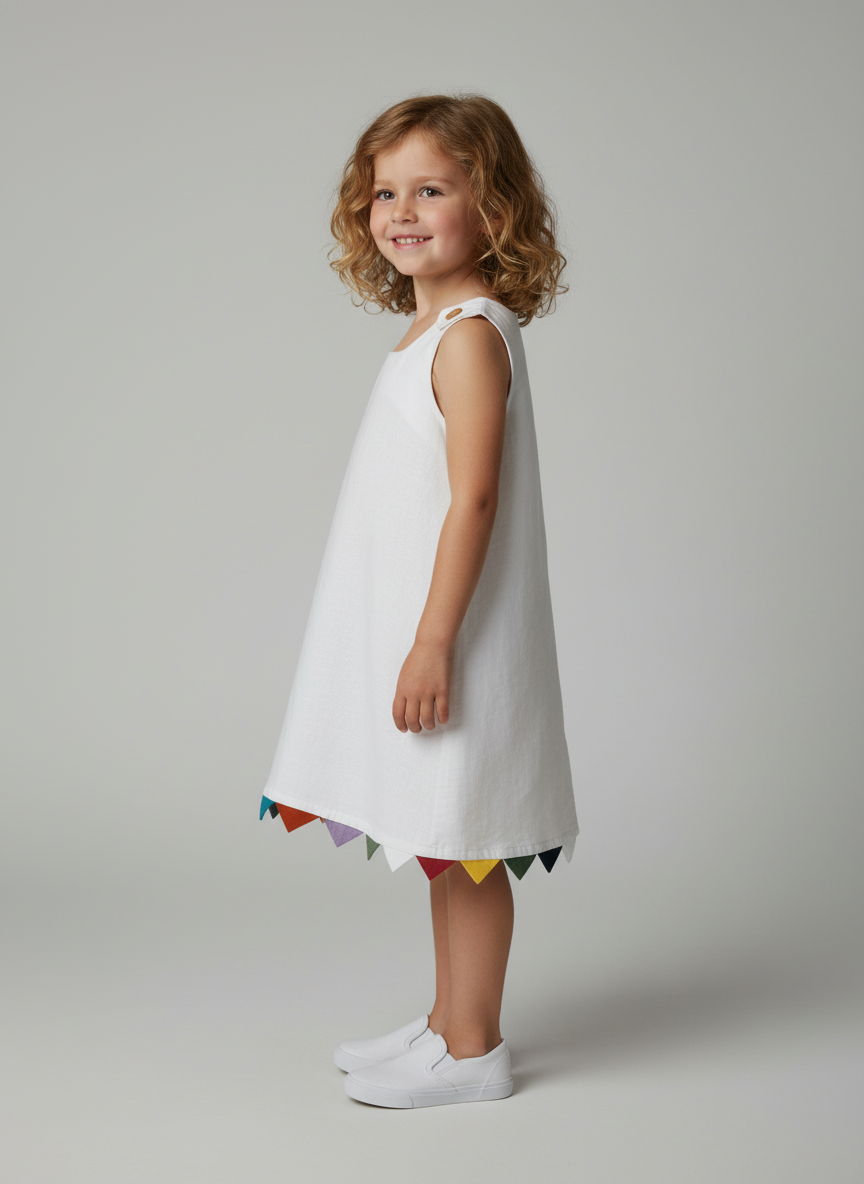 Kids Short Dress with Multicoloured Tassel Embellishment