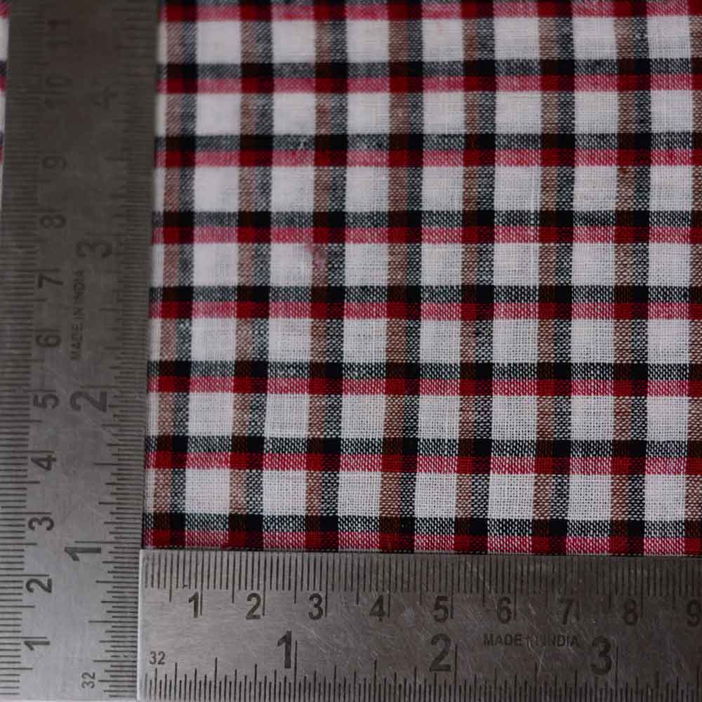 CHECK BLACK MAROON & BROWN PURE COTTON 97 GSM HANDWOVEN FABRIC