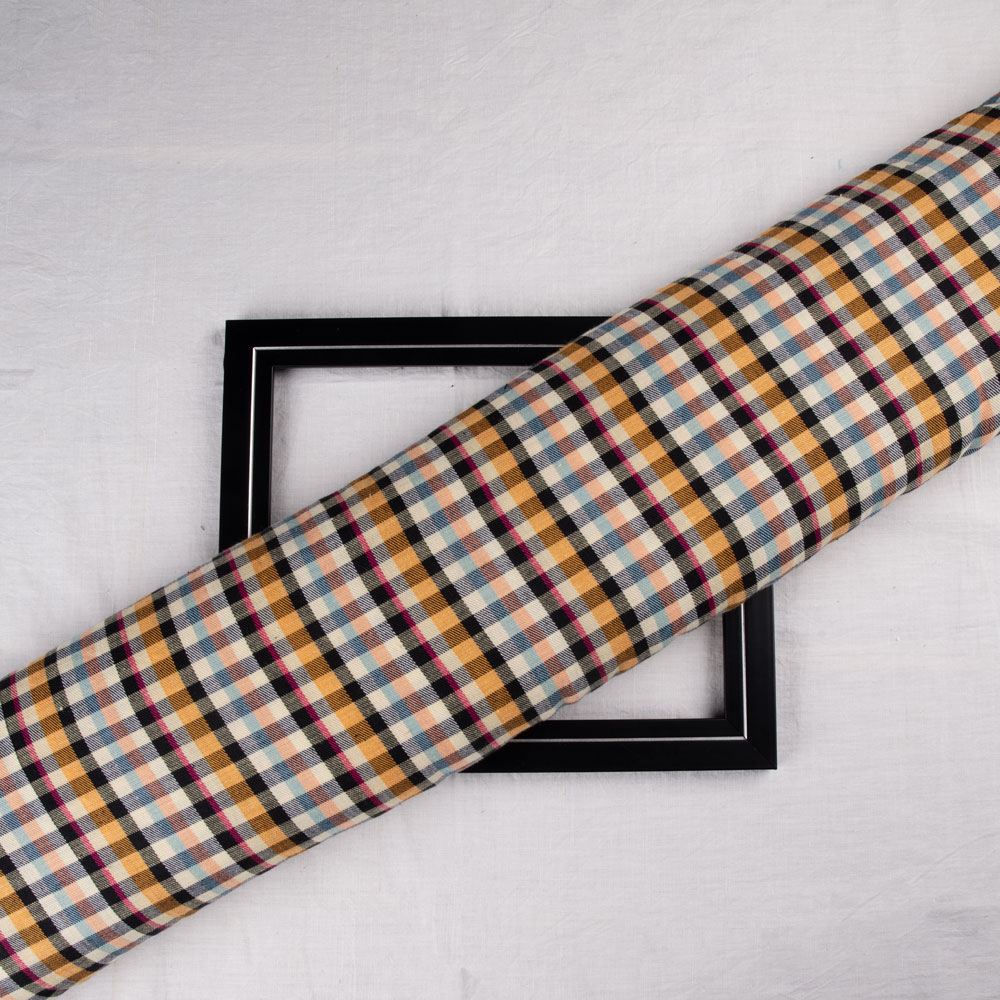 Check Twill Multi Color Cotton Khadi 115 GSM Handwoven Fabric