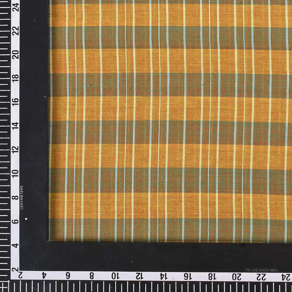 CHECK YELLOW GREEN PURE COTTON 67 GSM HANDWOVEN FABRIC