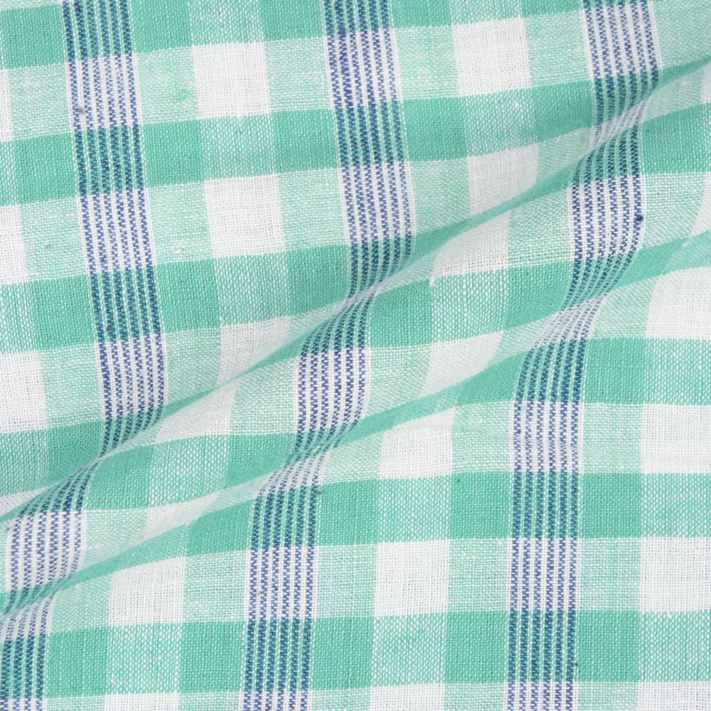 CHECK GREEN KHADI FABRIC - 108 GSM HANDSPUN & HANDWOVEN