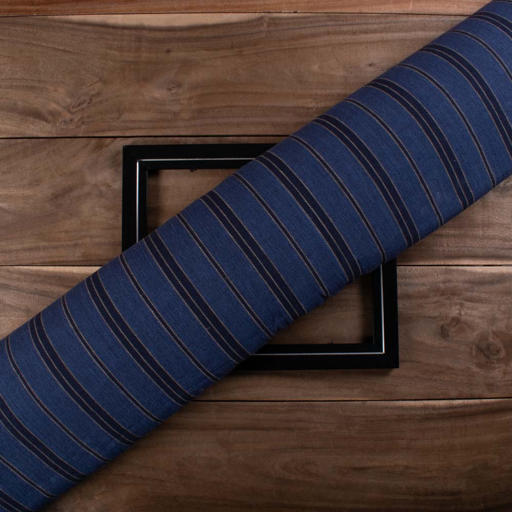 Stripe Blue Black Yellow Pure Cotton 200 GSM Handwoven Fabric