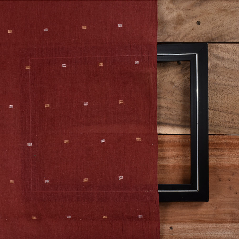 GEOMETRIC RED JAMDANI PURE COTTON 56 GSM HANDWOVEN FABRIC