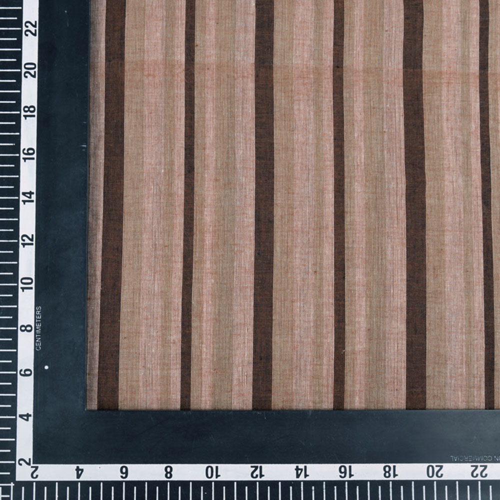 STRIPE BROWN PURE COTTON 67 GSM HANDWOVEN FABRIC