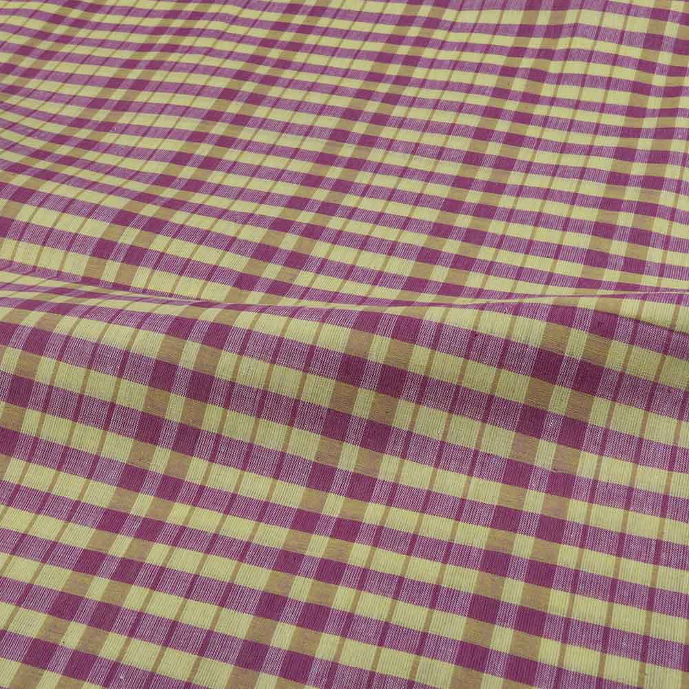 CHECK YELLOW PURPLE PURE COTTON 72 GSM HANDWOVEN FABRIC