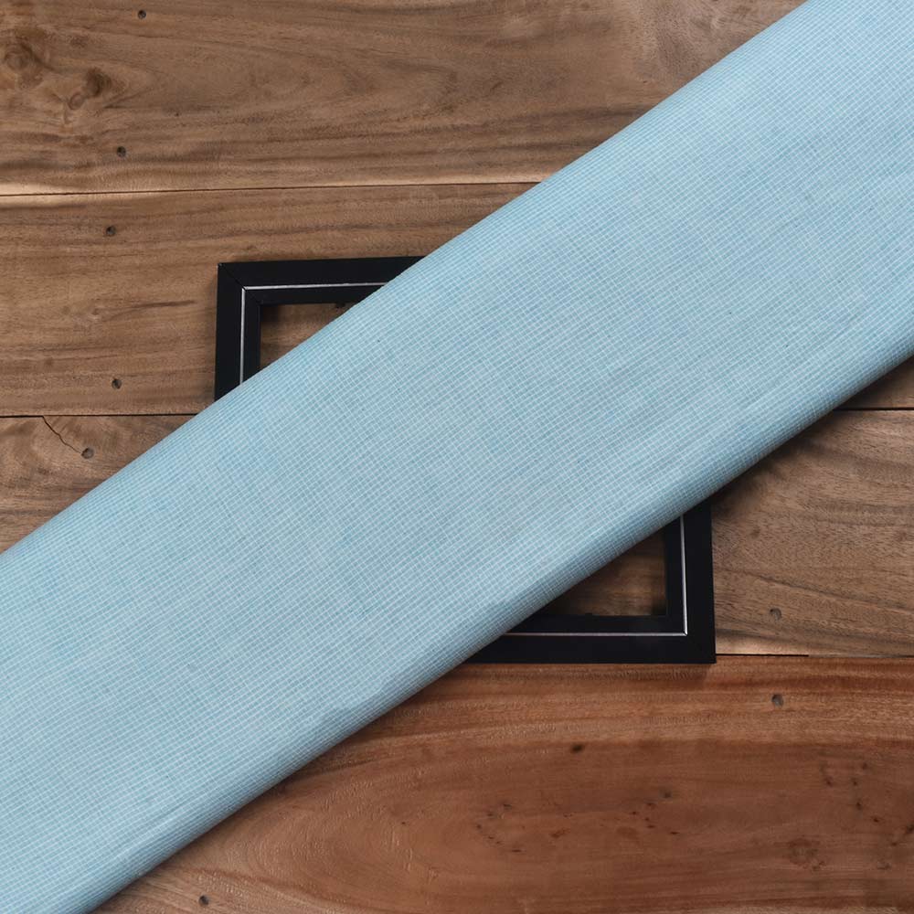 Check Light Blue Pure Cotton 93 GSM Handwoven Fabric