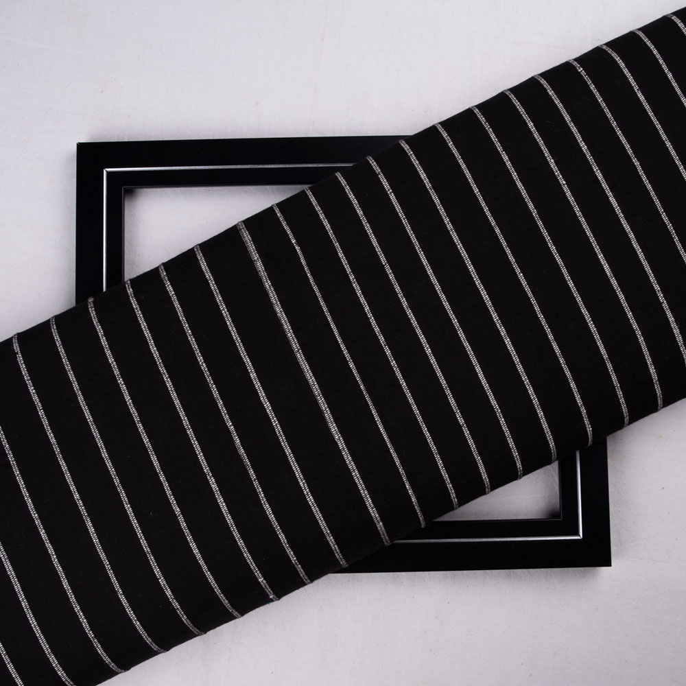 Stripe Black Pure Cotton 119 GSM Handwoven Fabric