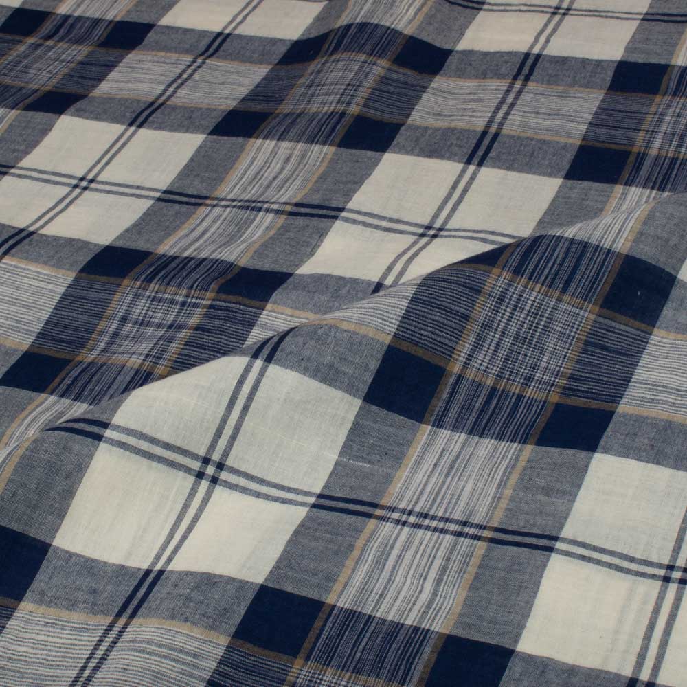 CHECK BLUE & WHITE YARN TIE DYE PURE COTTON 57 GSM HANDWOVEN FABRIC