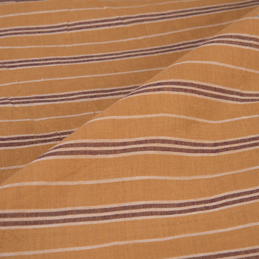 STRIPE MUSTARD YELLOW & BROWN PURE COTTON 83 GSM HANDWOVEN FABRIC