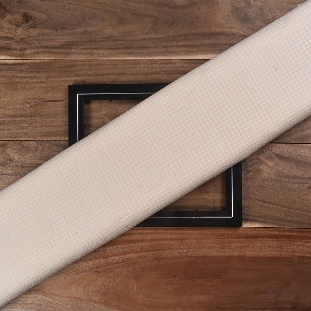 Check Light Peach Pure Cotton 92 GSM Handwoven Fabric