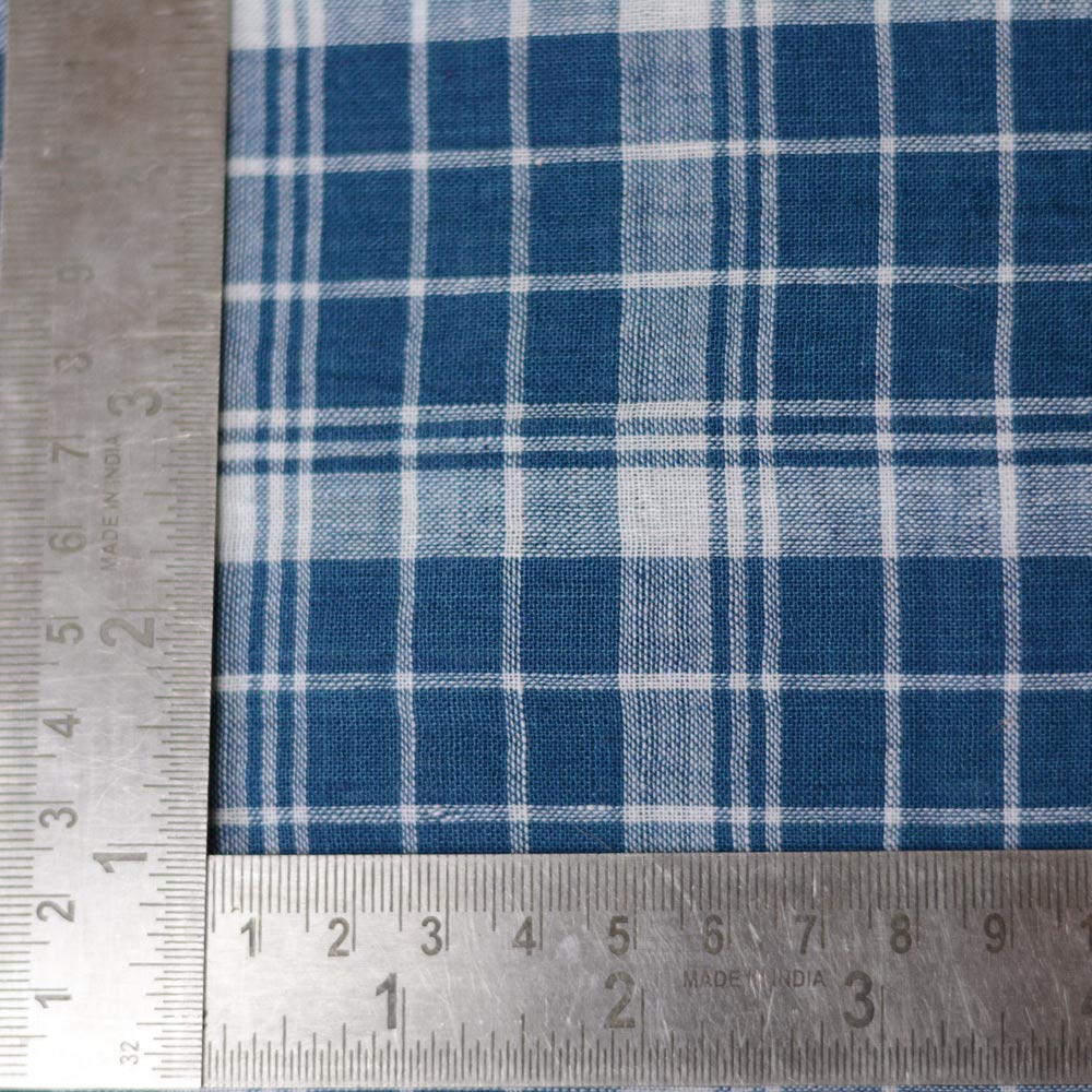 CHECK BLUE & WHITE PURE COTTON 92 GSM HANDWOVEN FABRIC 96