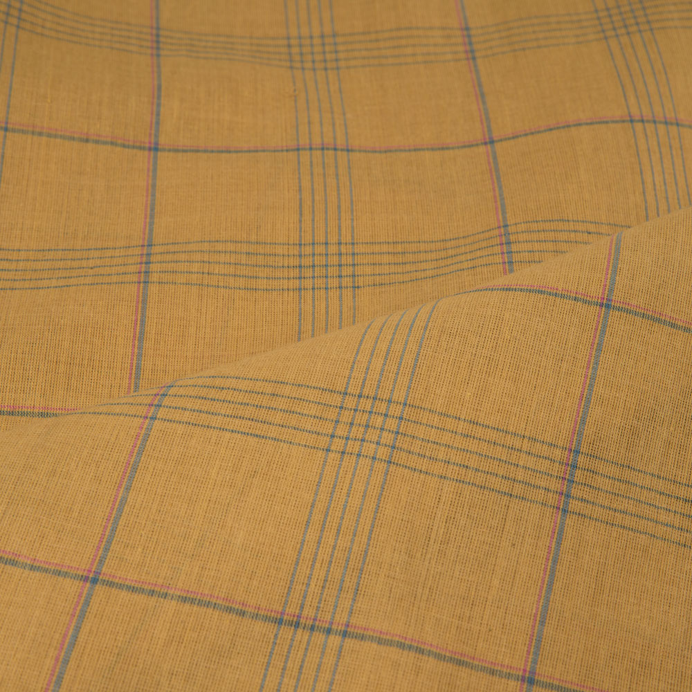 CHECK MUSTARD YELLOW PURE COTTON 60 GSM HANDWOVEN FABRIC