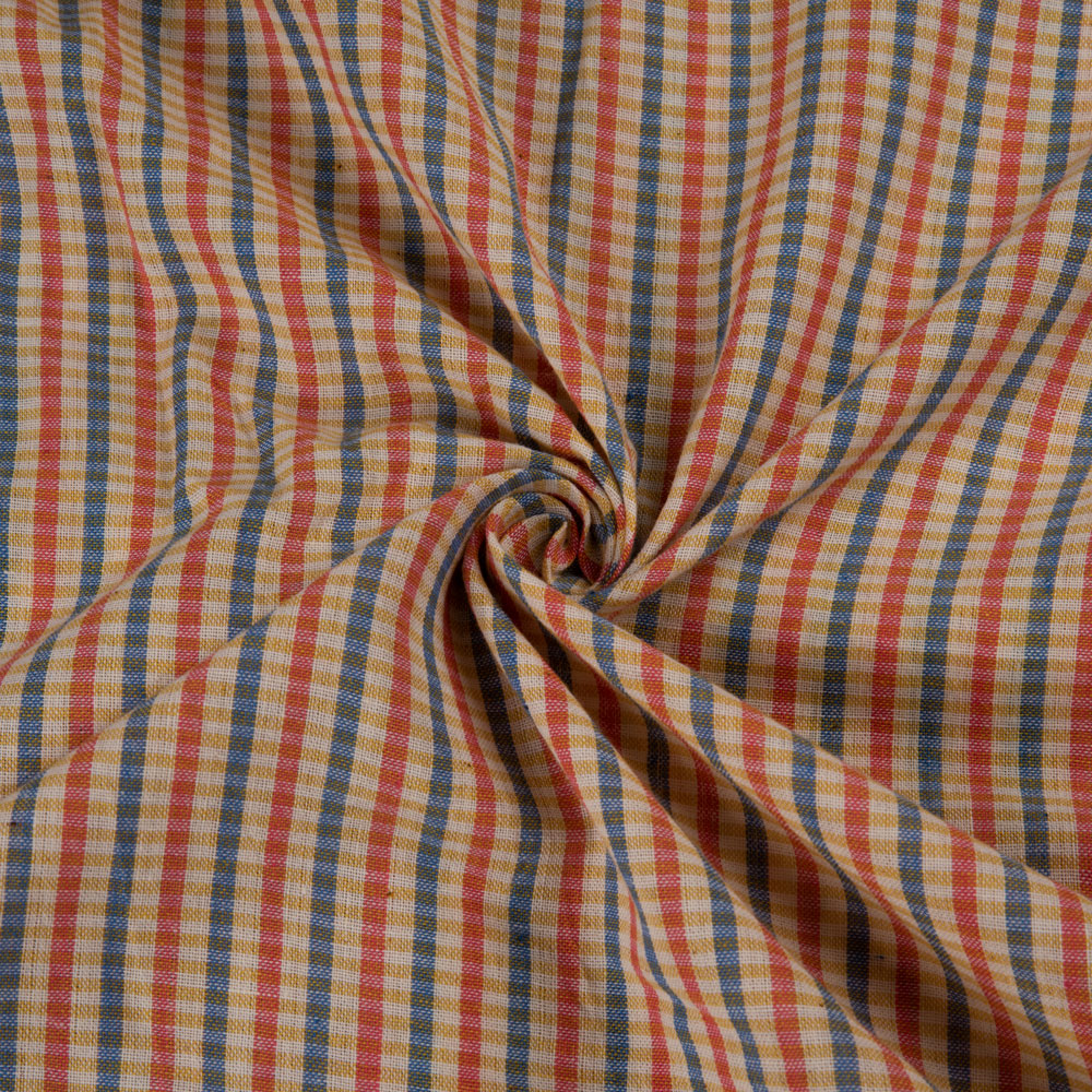 Check Multicolour Pure Cotton 94 GSM Handwoven Fabric