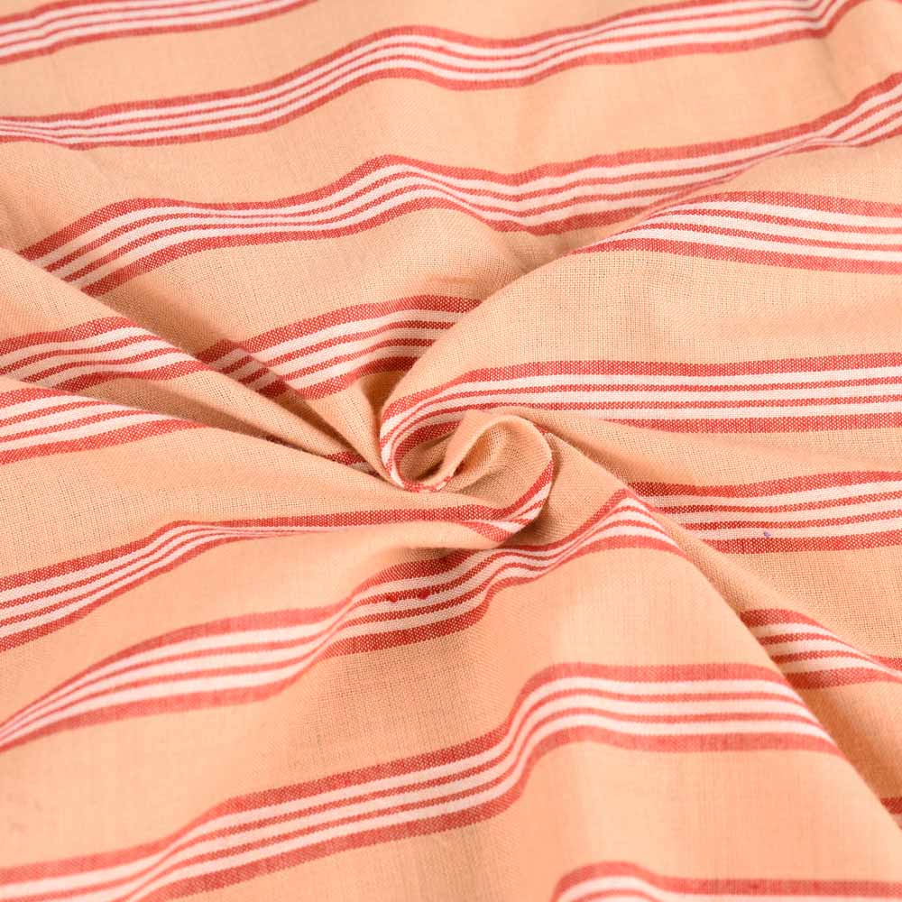 Stripe Orange & Red Pure Cotton 90 GSM Handwoven Fabric