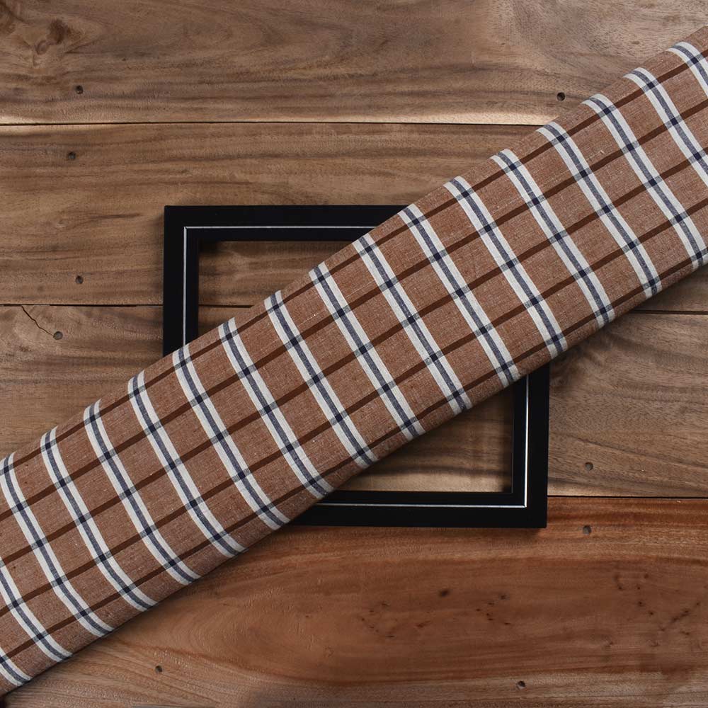 Check Brown & Black Pure Cotton 97 GSM Handwoven Fabric