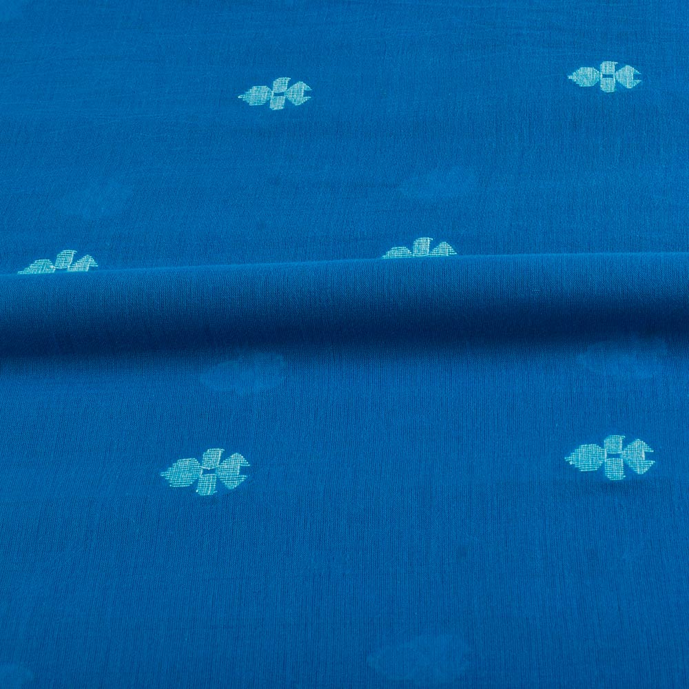 GEOMETRIC TURQUOISE JAMDANI PURE COTTON 62 GSM HANDWOVEN FABRIC