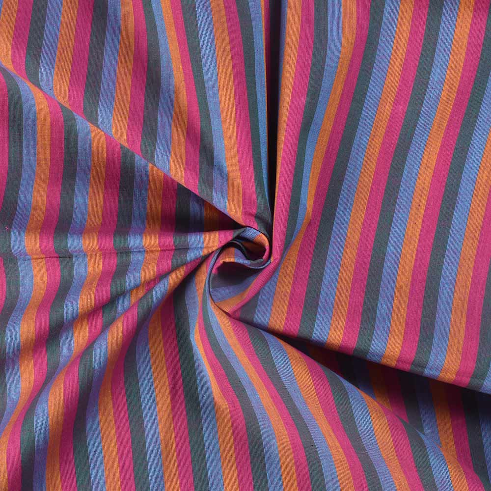 Stripe Multi Color Pure Cotton 80 GSM Handwoven Fabric 249