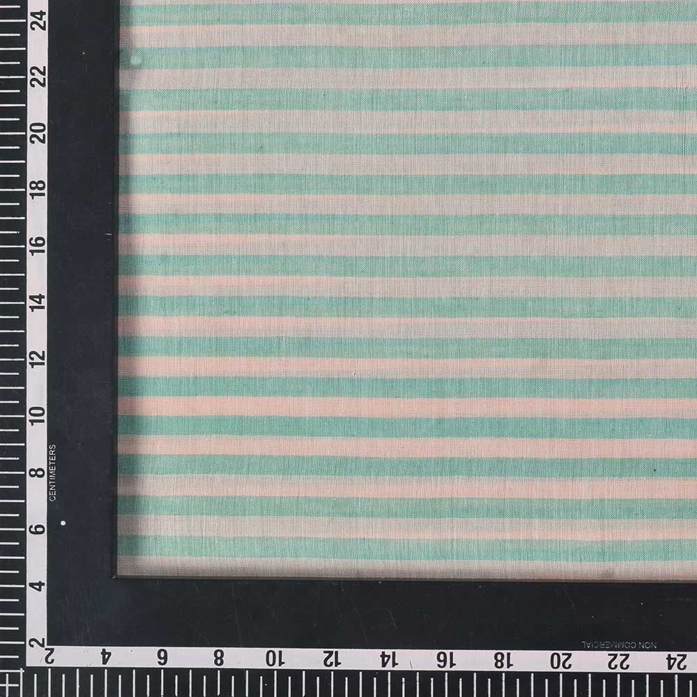 STRIPE GREEN & CREAM PURE COTTON 62 GSM HANDWOVEN FABRIC