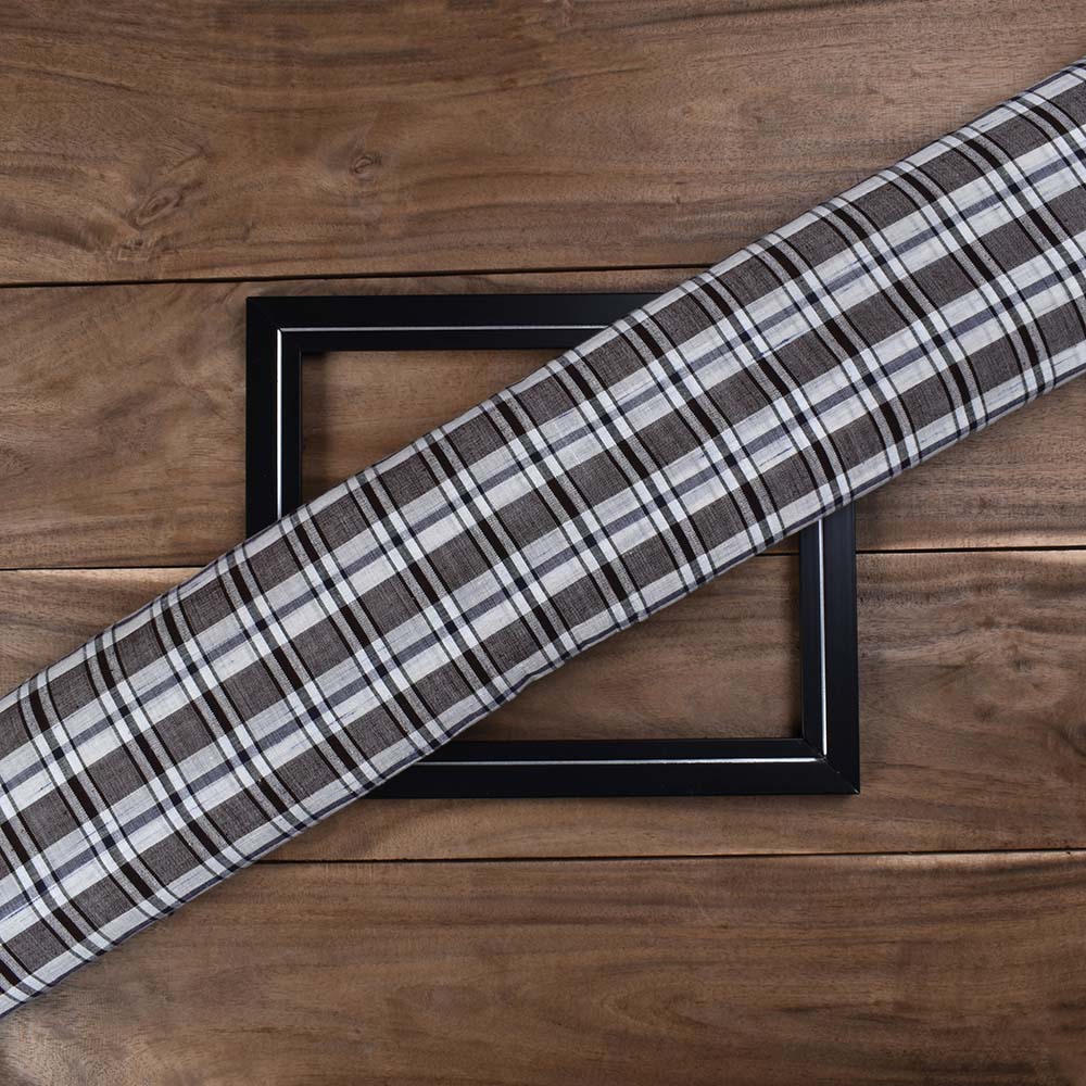 Futki Black White Check Khadi Cotton 110 GSM Handwoven Fabric