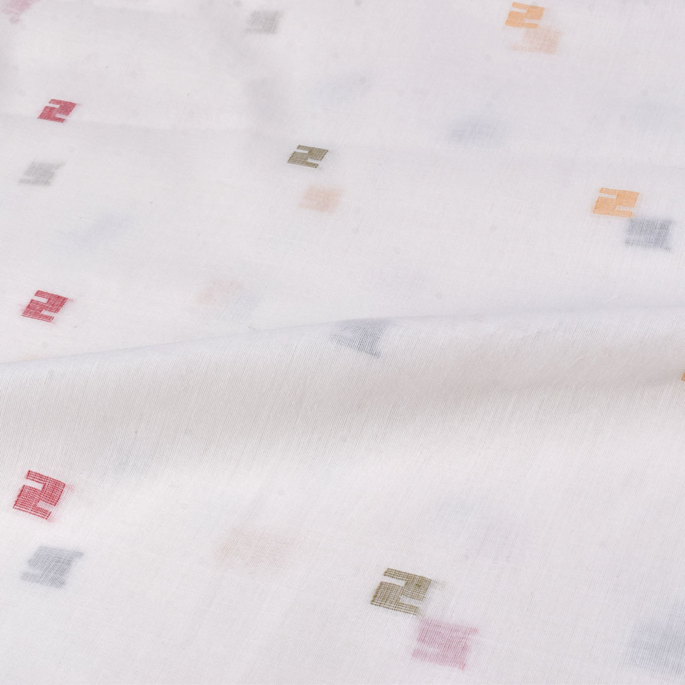 WHITE GEOMETRIC JAMDANI PURE COTTON 50 GSM HANDWOVEN FABRIC