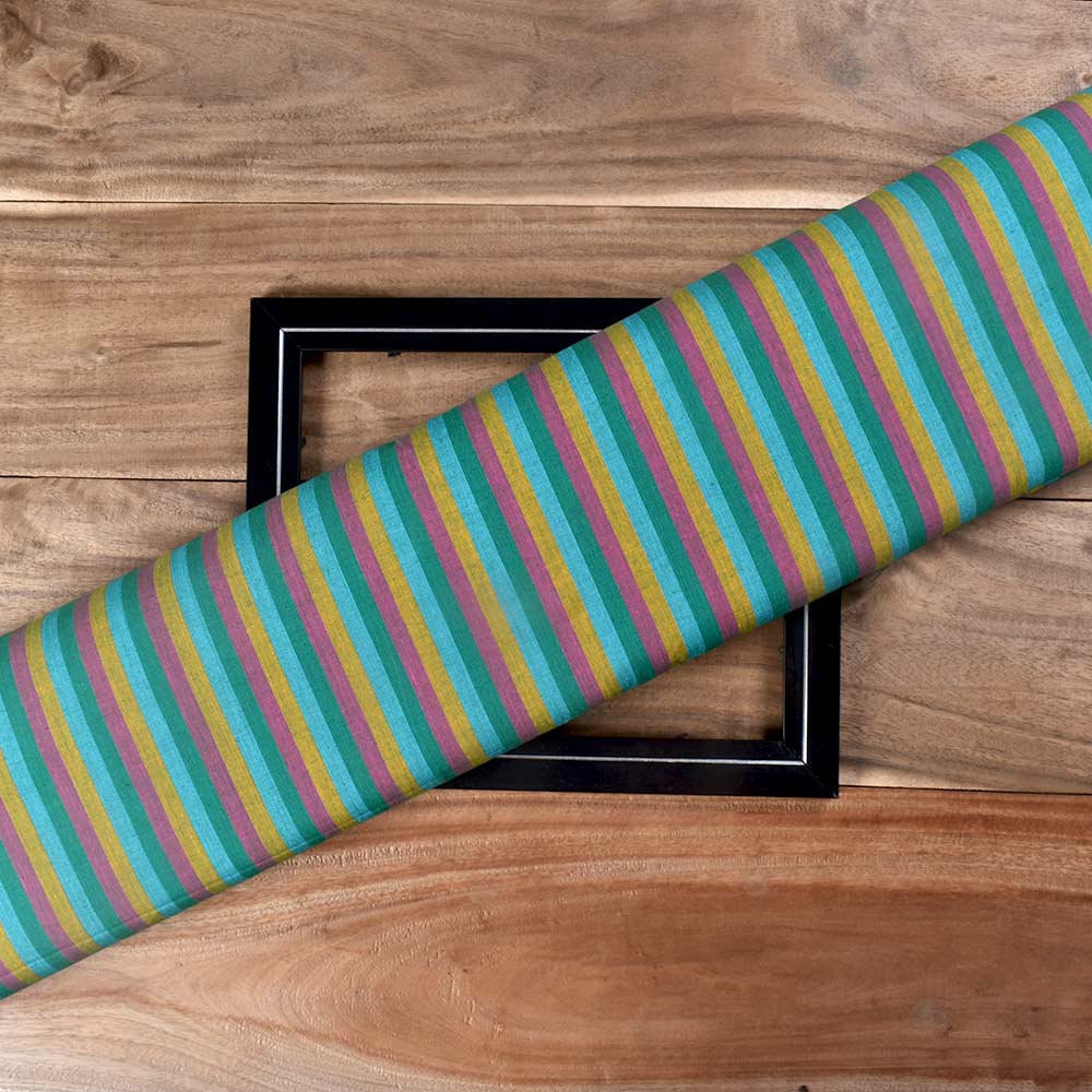 Stripe Multi Color Pure Cotton 80 GSM Handwoven Fabric 247