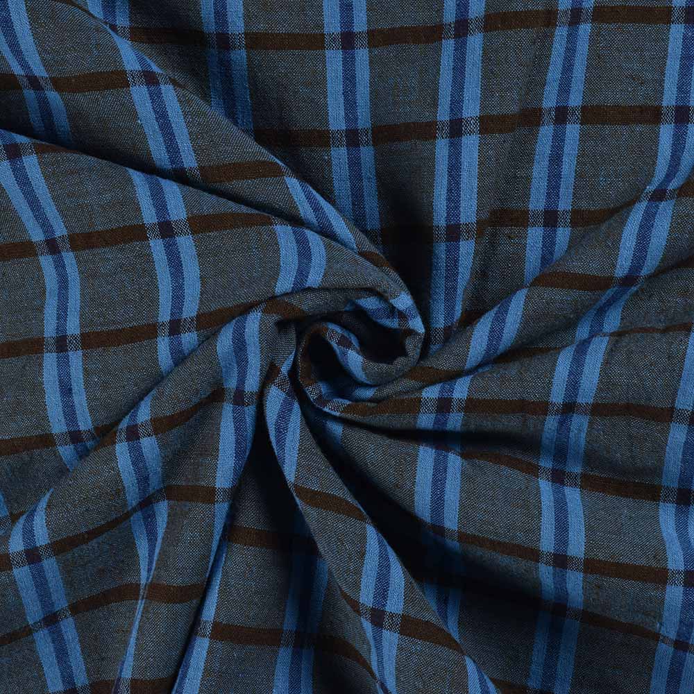 Check Gray & Blue Pure Cotton 104 GSM Handwoven Fabric