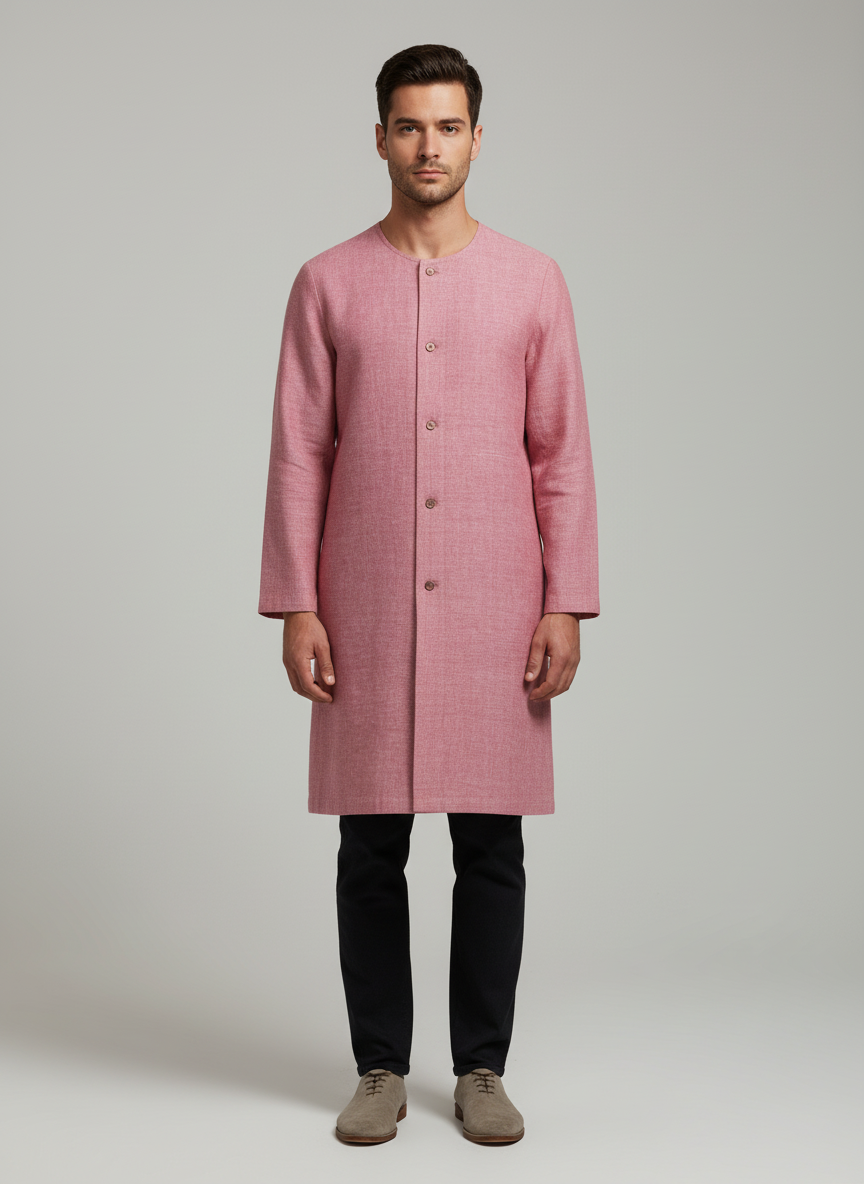 Plain Coat with Front Continuous Placket- Round Neck- Knee Length