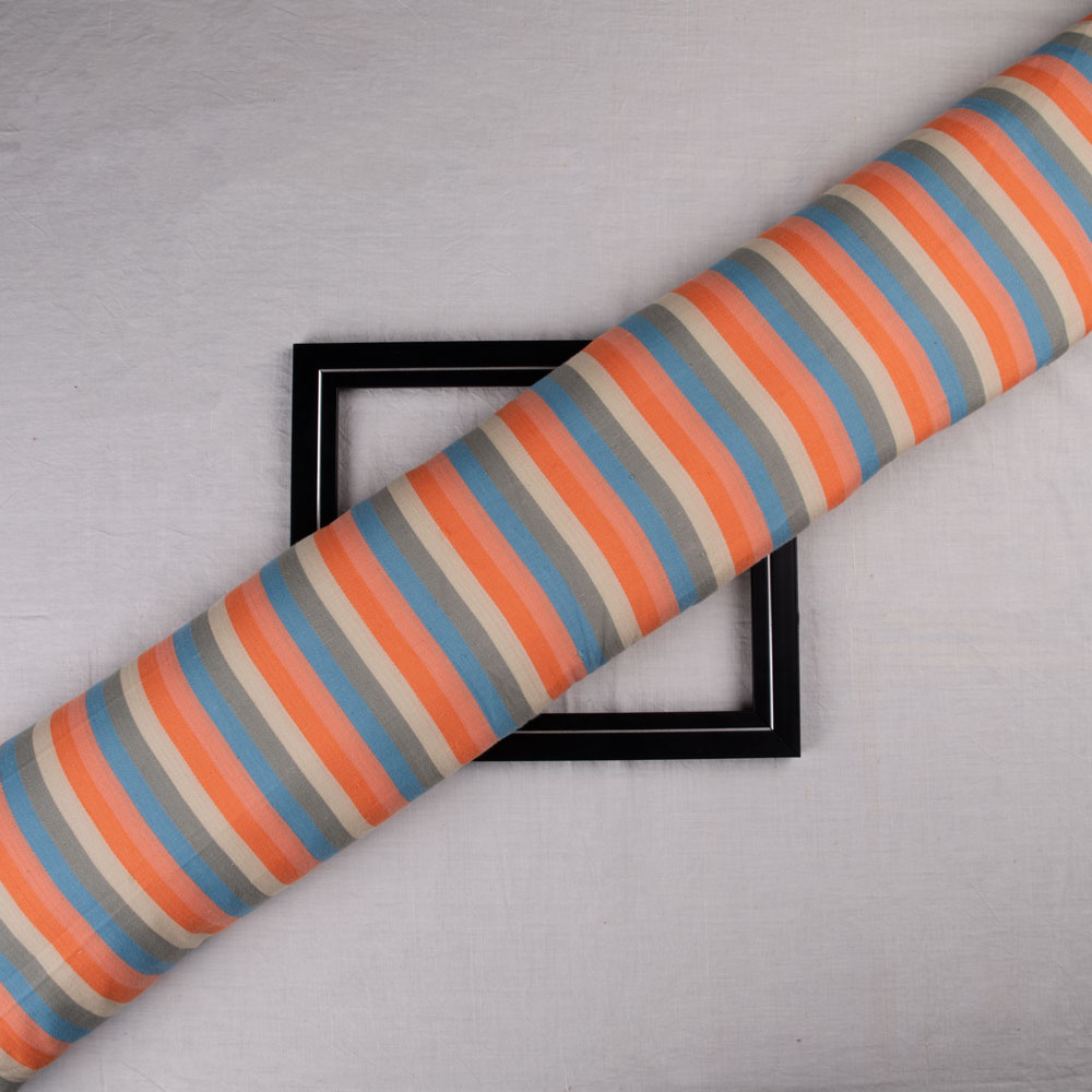 Stripe Satin Twill Multicolour Pure Cotton 108 GSM Handwoven Fabric