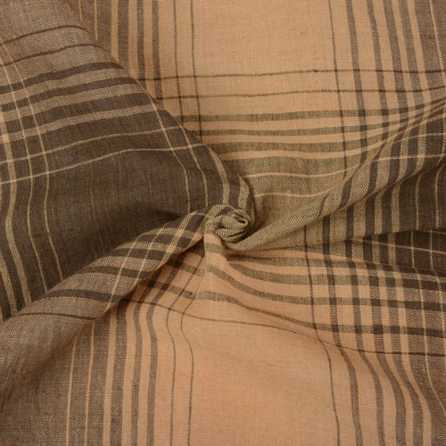Check Beige & Brown Linen Cotton 111 GSM Handwoven Fabric