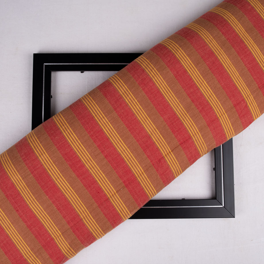 Stripe Red & Brown Pure Cotton 73 GSM Handwoven Fabric