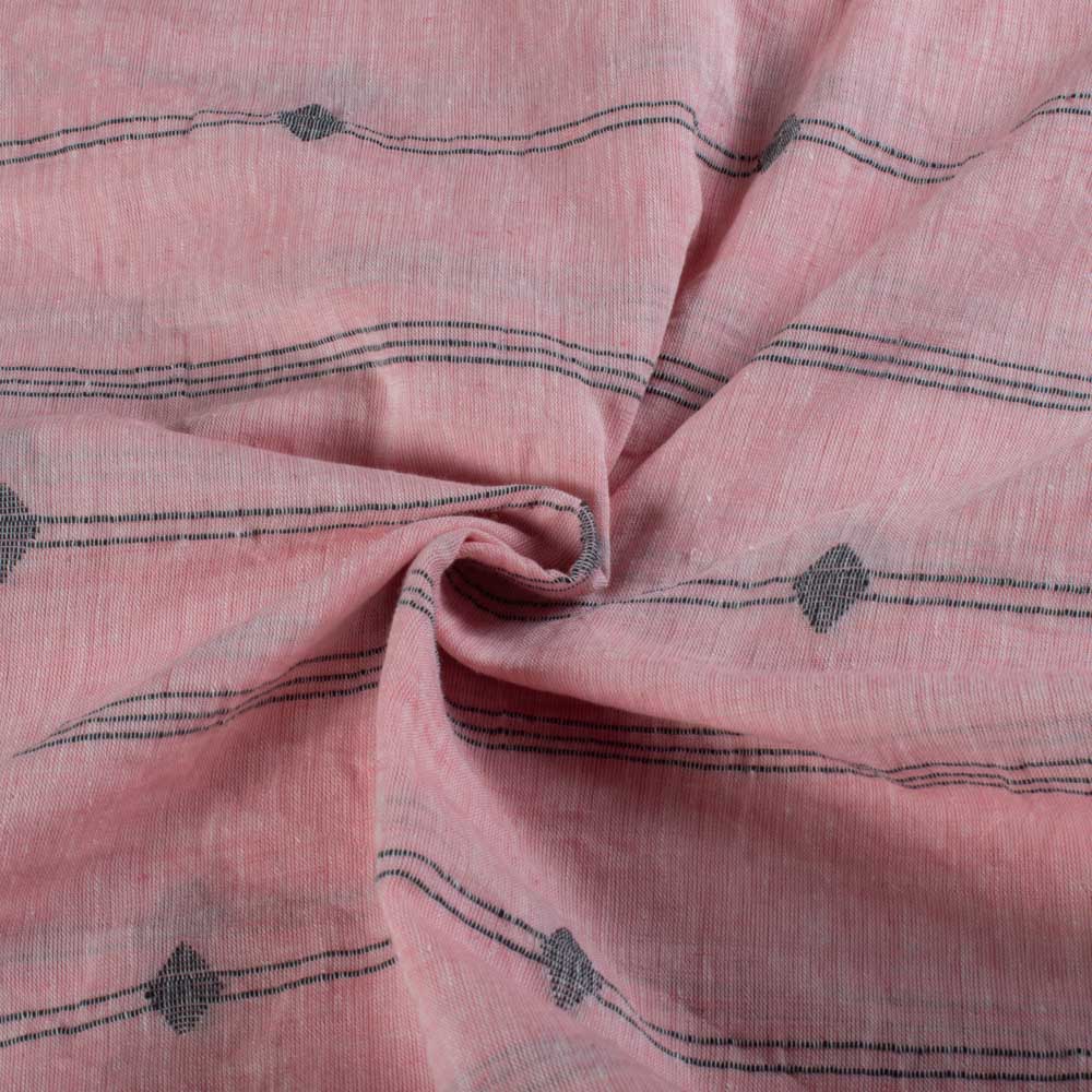 Pink Stripe Geometric Pure Cotton 100 GSM Handwoven Jamdani Fabric
