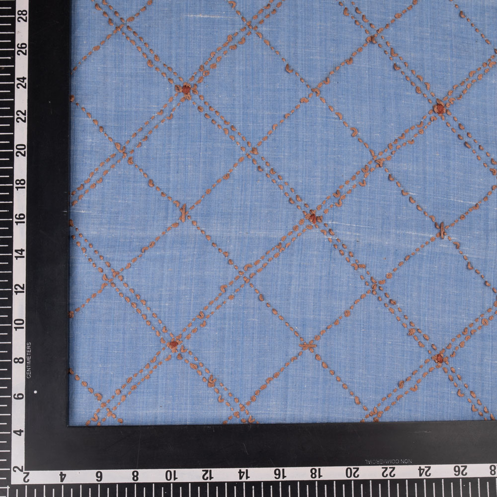 Cotton khadi fabric featuring Kantha embroidery in a check pattern
