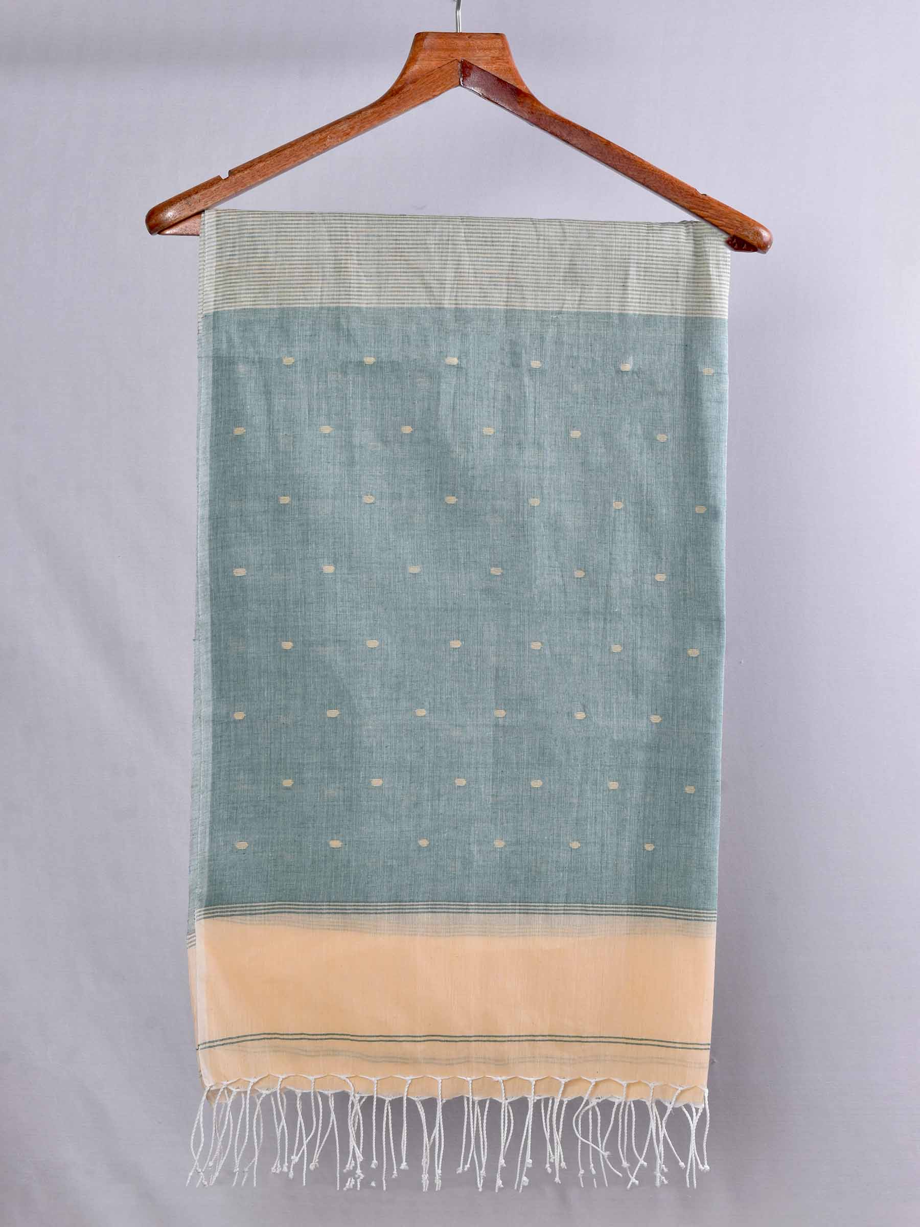 Polka Dot Beige & Olive Green Jamdani Handwoven Cotton Scarf