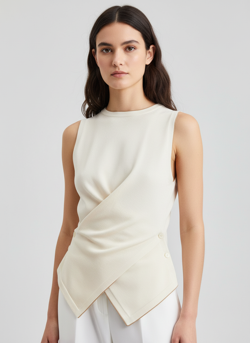 Asymmetric Buttoned Draped Top