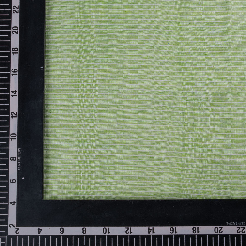 PINSTRIPE GREEN AND WHITE PURE COTTON 114 GSM HANDWOVEN FABRIC