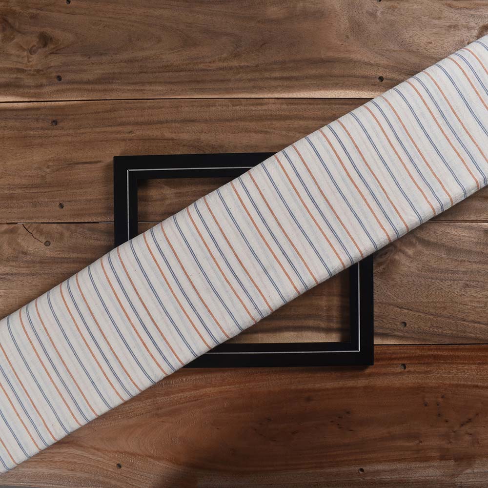 Stripe Blue & Brown Khadi Cotton 75 GSM Handwoven Fabric