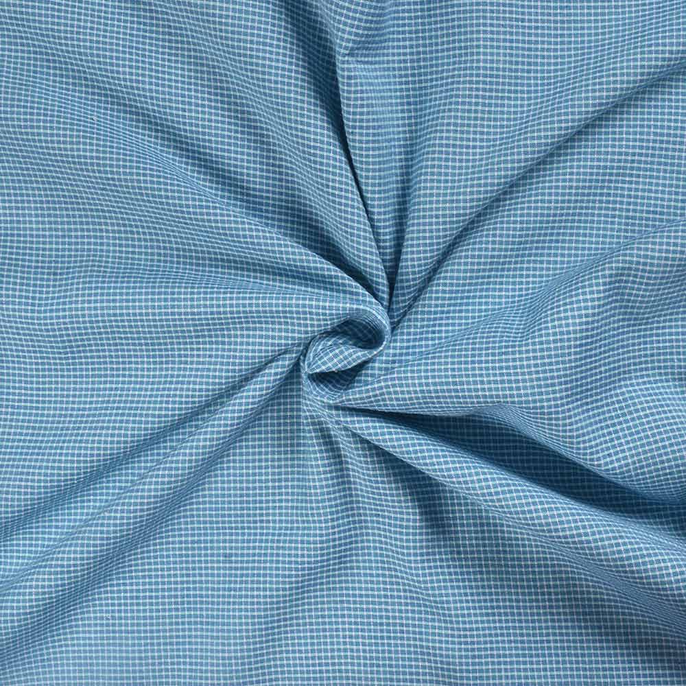 Check Blue & White Pure Cotton 95 GSM Handwoven Fabric