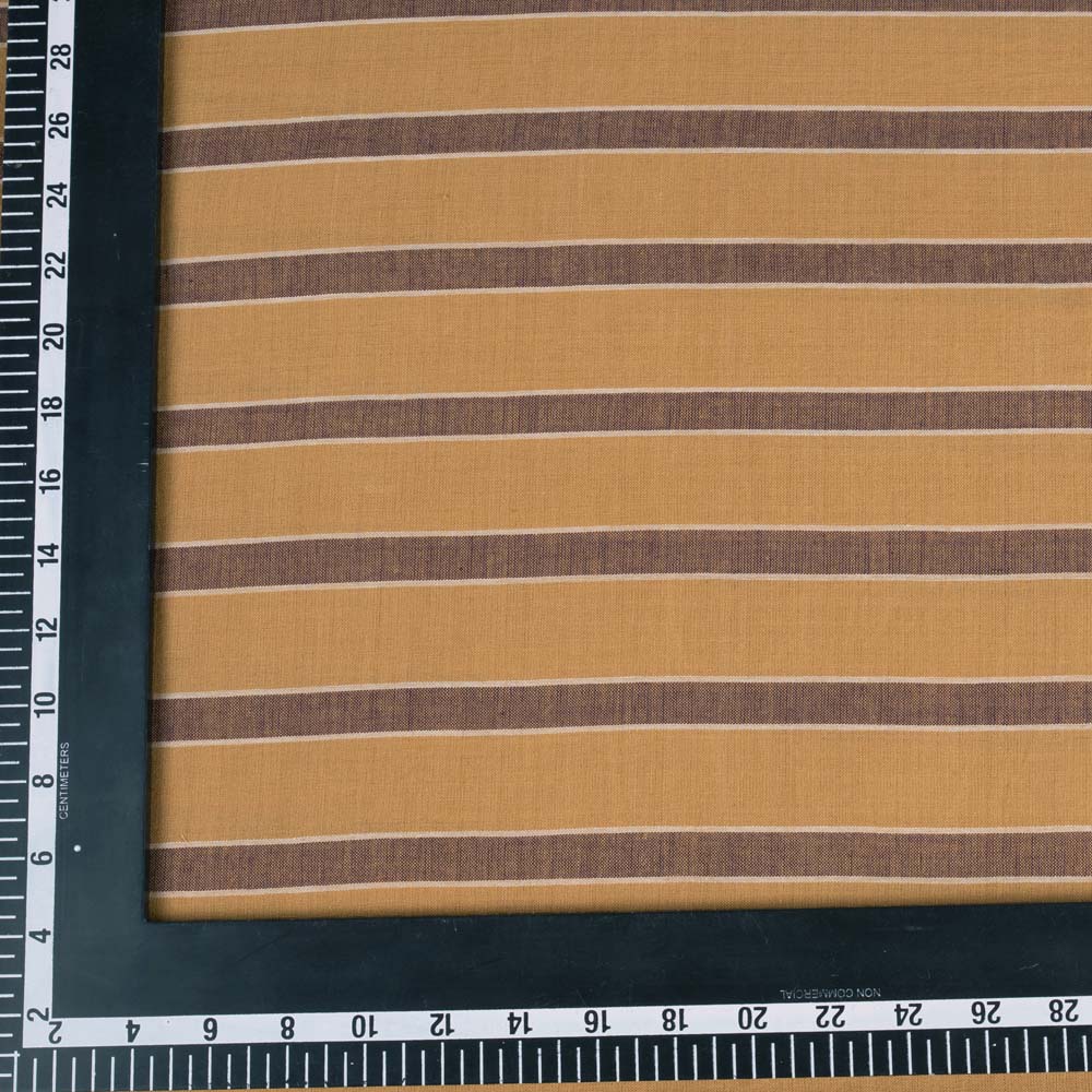 STRIPE MUSTARD YELLOW & BROWN PURE COTTON 83 GSM HANDWOVEN FABRIC 69