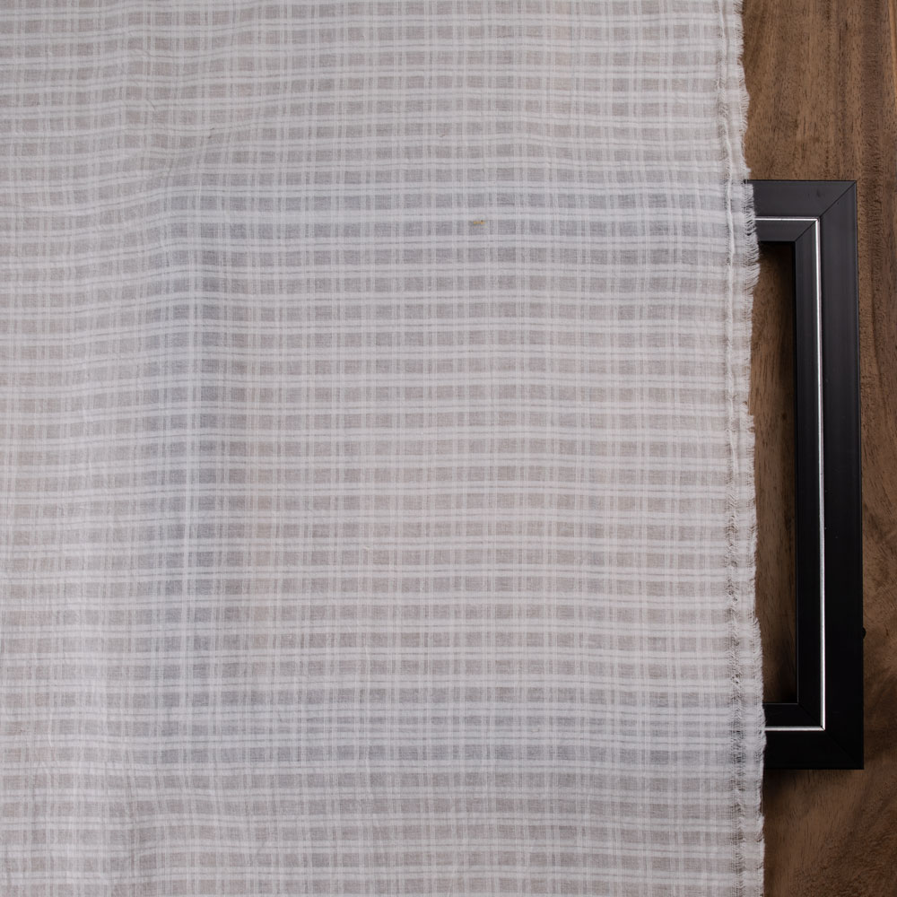 WHITE CHECK COTTON ORGANDY 72 GSM HANDWOVEN FABRIC | BLEACHED WHITE & DYEABLE