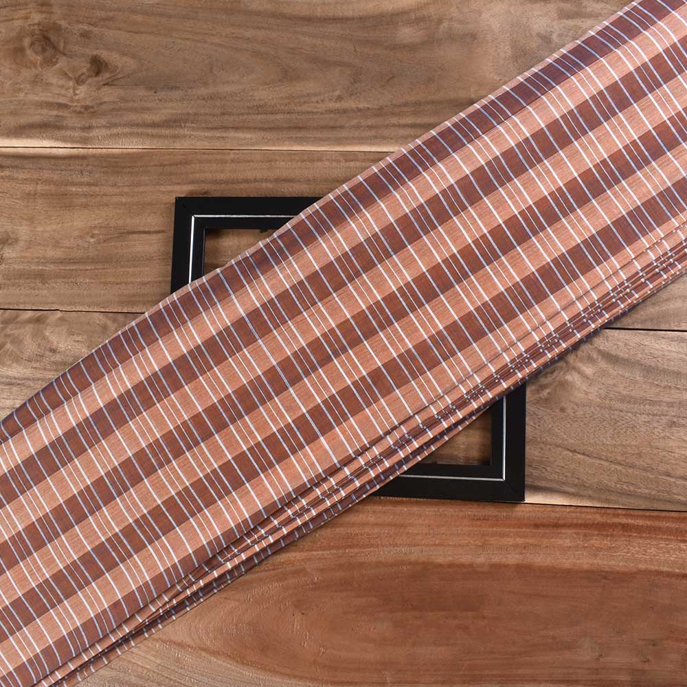 Check Brown Pure Cotton 67 GSM Handwoven Fabric