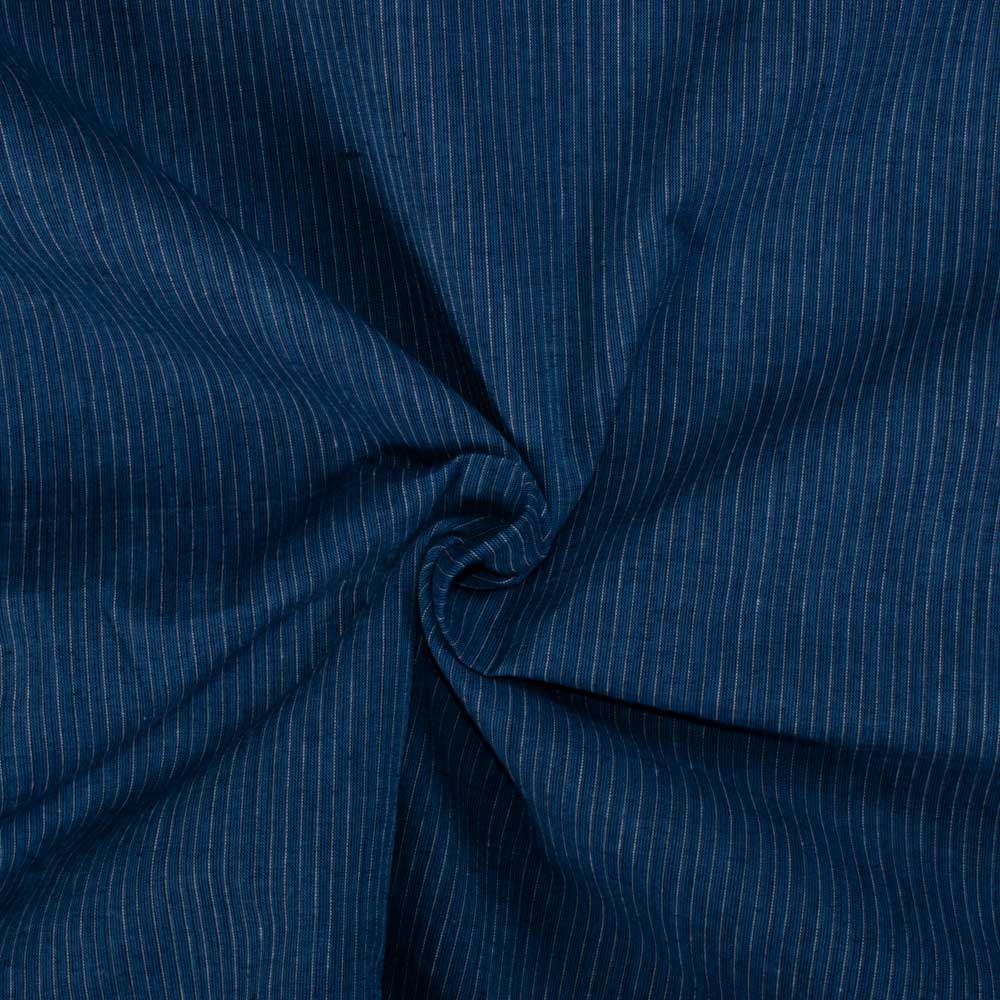 Stripe Navy Blue White Pure Cotton 65 GSM Handwoven Fabric 