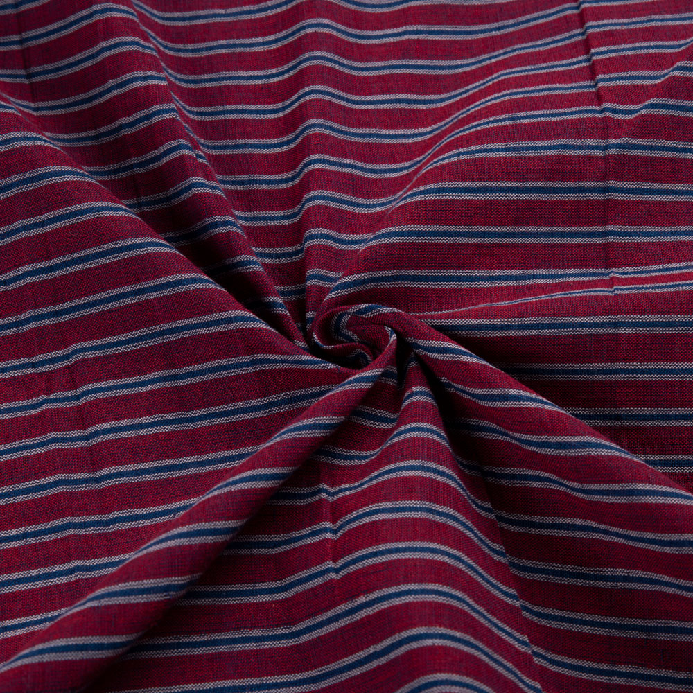 Stripe Red & Blue Pure Cotton 94 GSM Handwoven Fabric