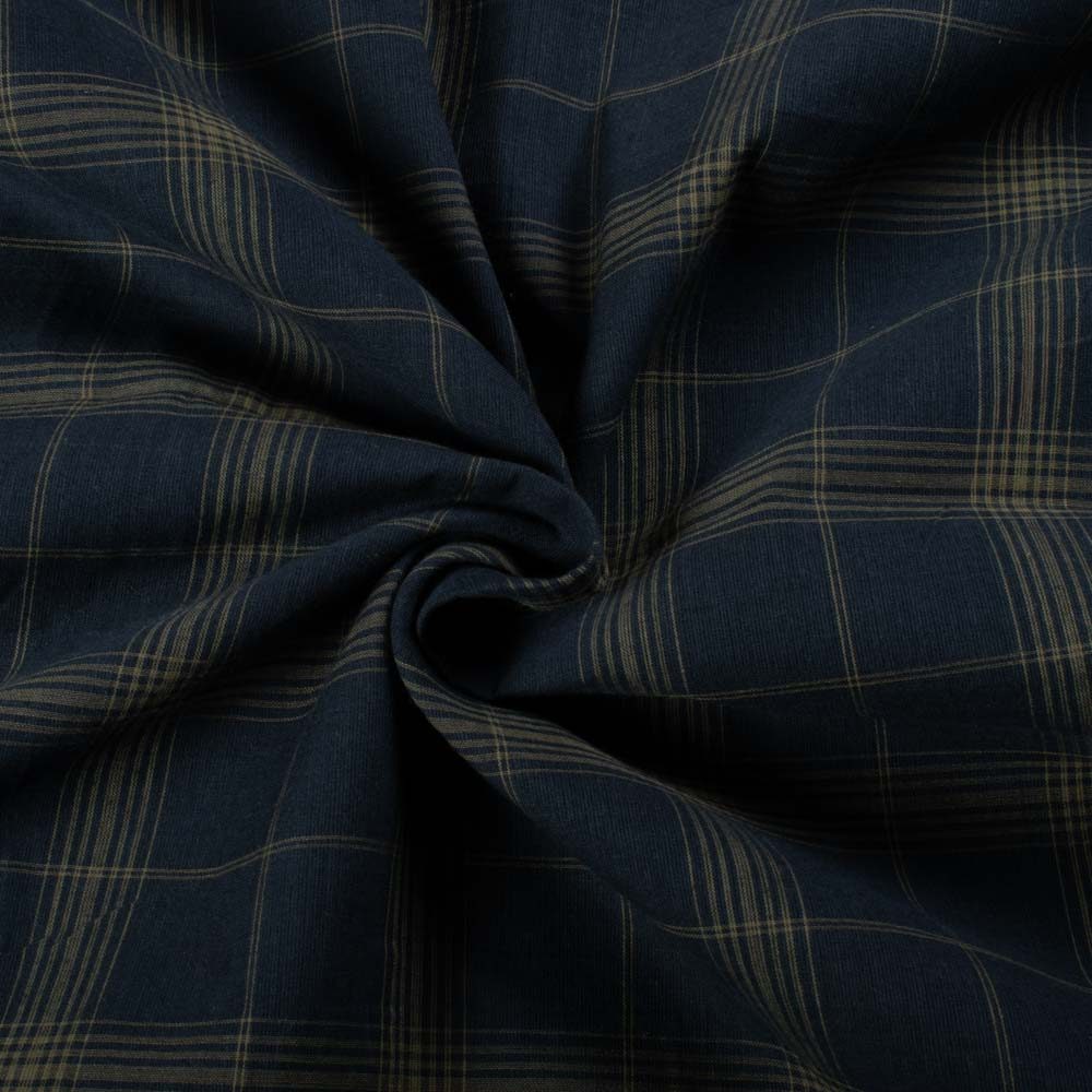 Check Black & Dark Yellow 55 GSM Pure Cotton Handwoven Fabric