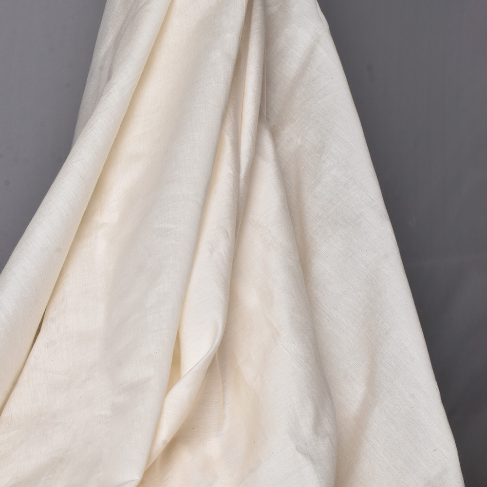 Plain Cream Cotton & Mulberry Silk Blend 52 GSM Handwoven Fabric
